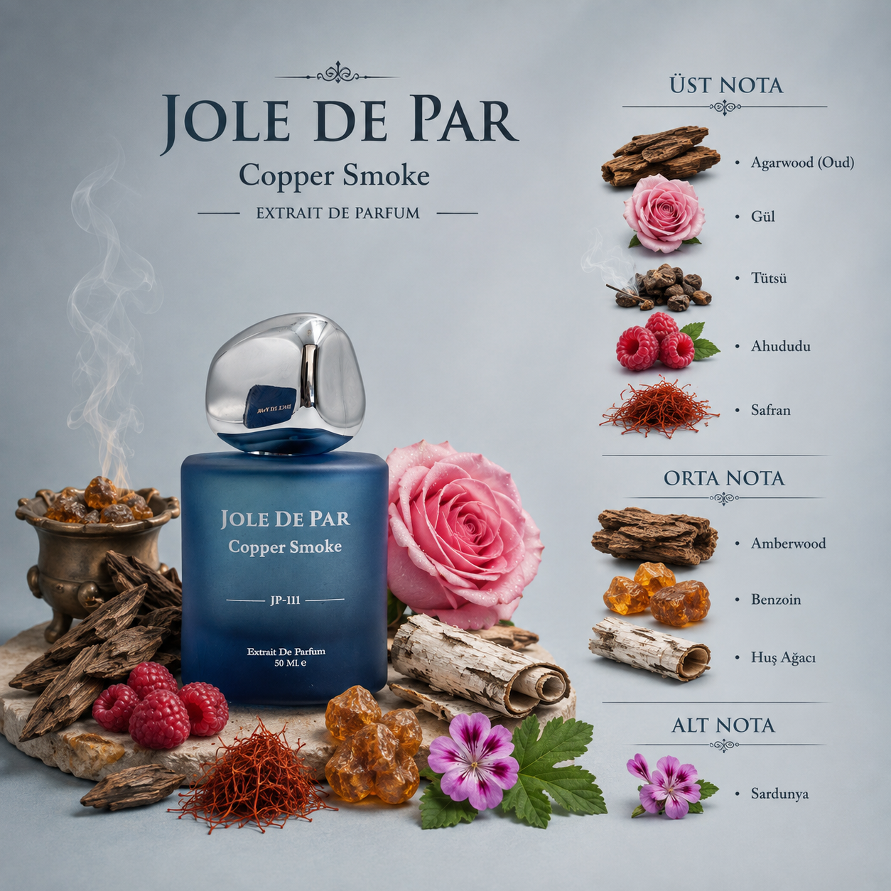 Copper Smoke JP-111 Erkek Parfümü | Deri Amber Dumanlı Gece Kokusu