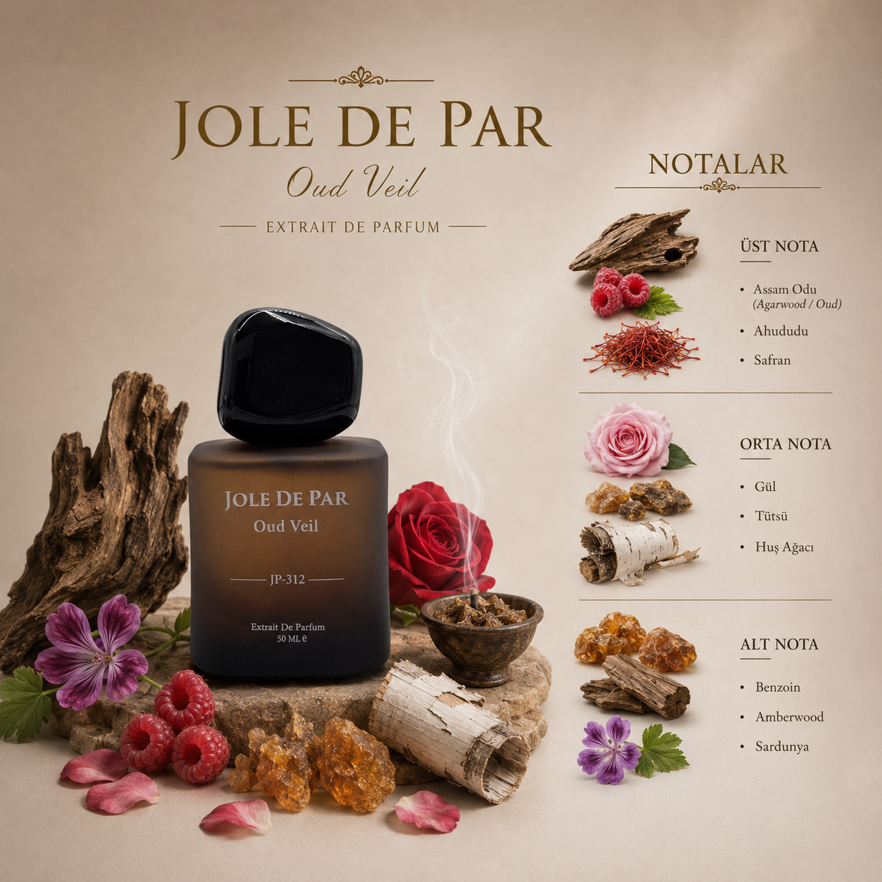 Oud Veil JP-312 Unisex Parfüm | Karanlık Oud Amberli Prestij Niş Koku