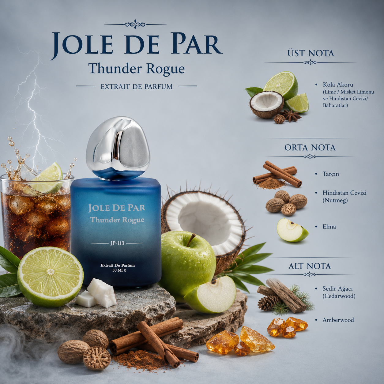 THUNDER ROGUE JP-113 ERKEK PARFÜMÜ | BAHARATLI TATLI AMBER GECE KOKUSU